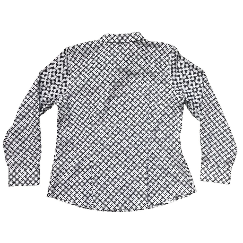 NWT Talbots Non-Iron Sz 14P Black/White Geometric Print Button Up Shirt Stretch - Picture 8 of 9